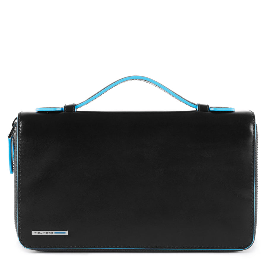 Piquadro Blue Square Reiseetui Leder Griff Schwarz RFID