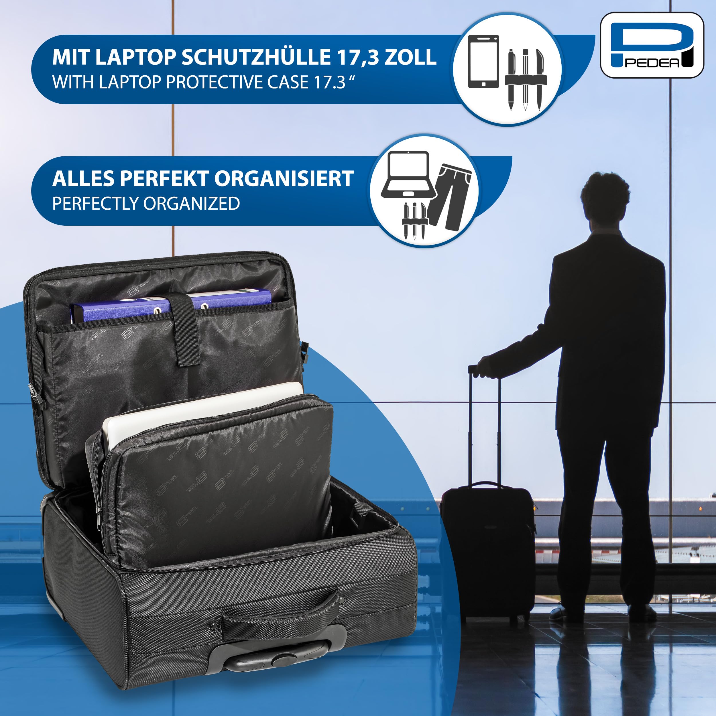 PEDEA Premium Plus Laptop-Trolley 17,3 Zoll Rollkoffer Schwarz