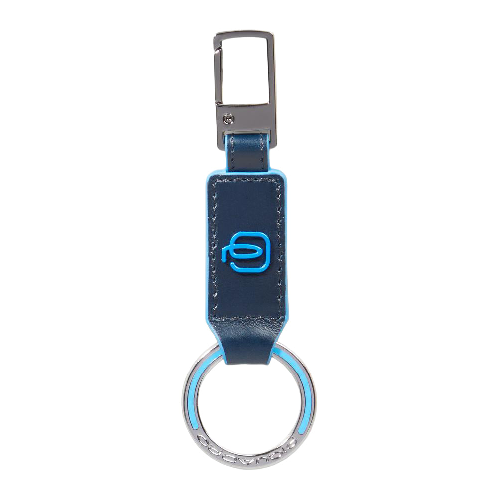 Piquadro Blue Square Karabiner Schlüsselanhänger Blau Leder