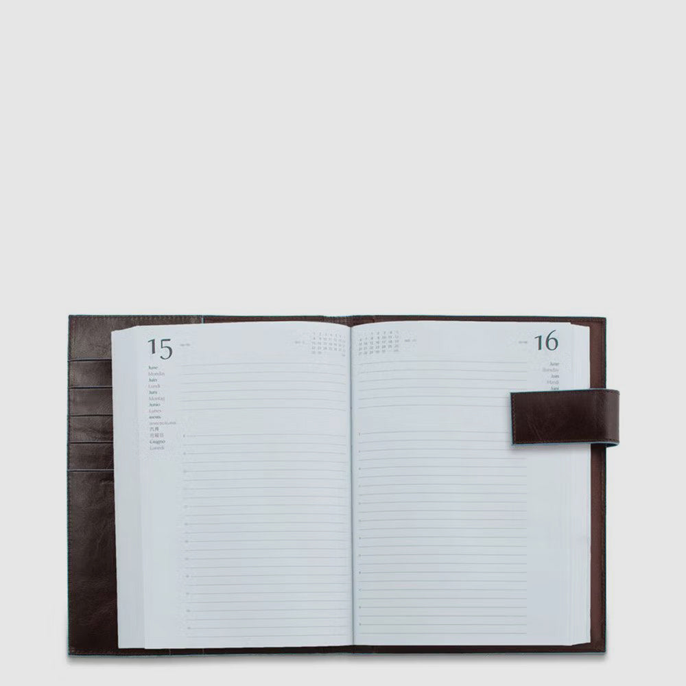 Piquadro Blue Square Agenda Tageskalender Leder Braun Stift