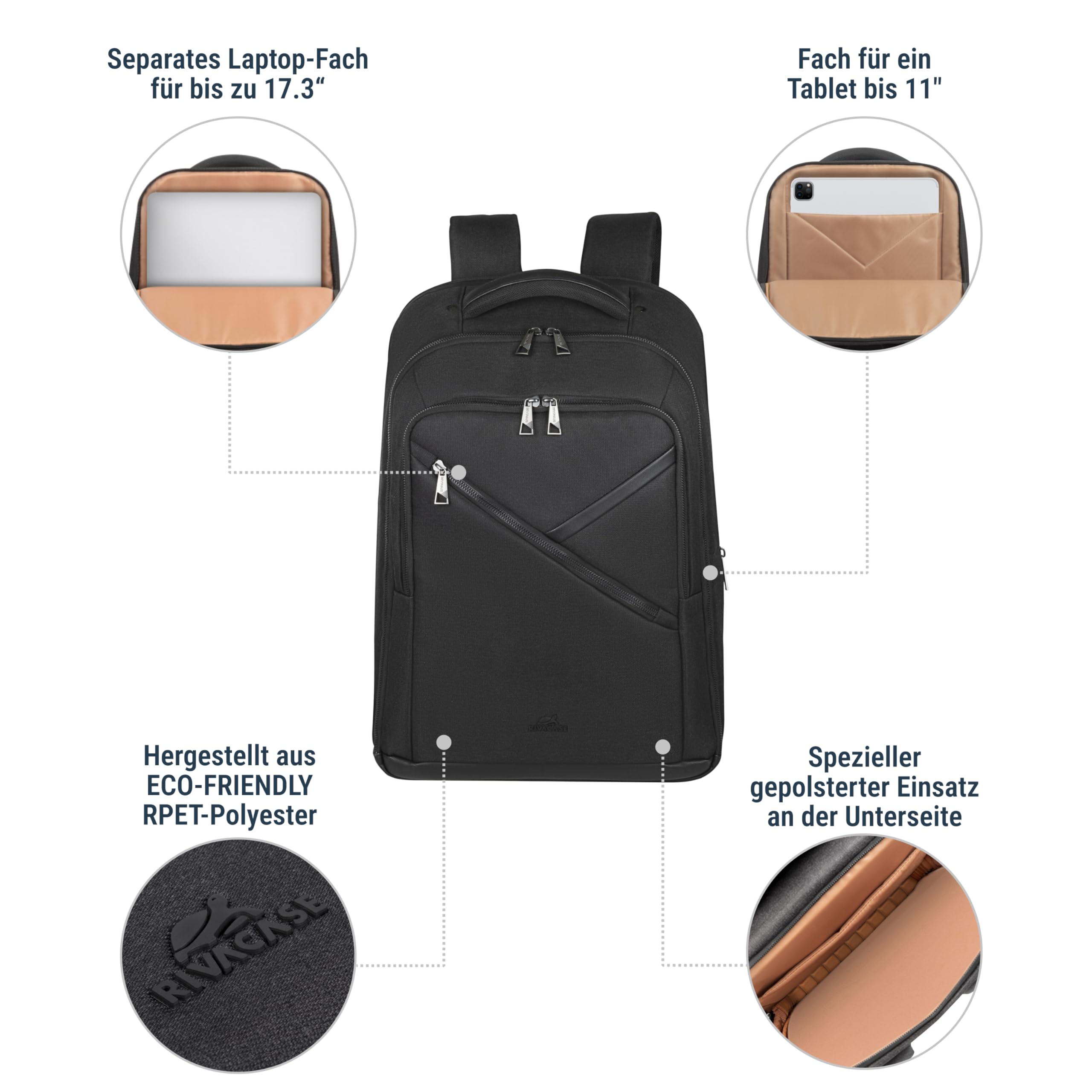 RIVACASE Tegel 17,3 Zoll Laptop Rucksack Schwarz RPET