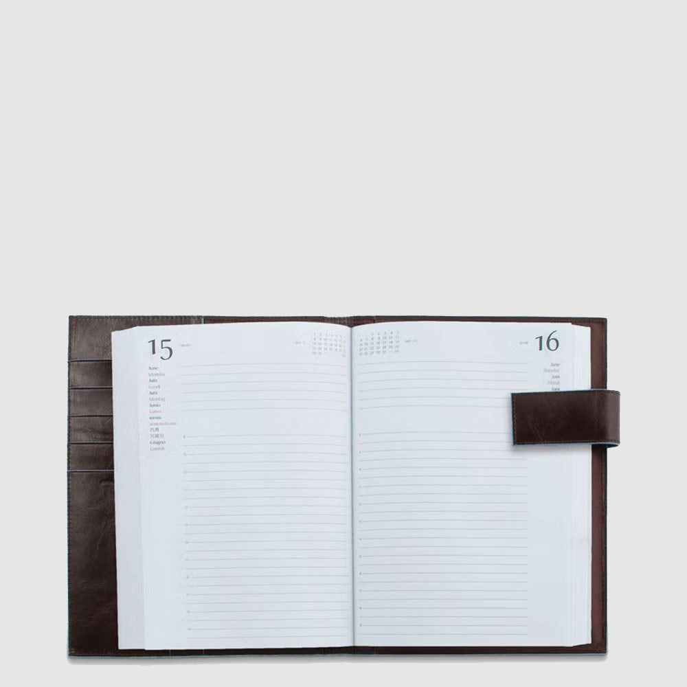 Piquadro Blue Square Agenda Tageskalender Leder Braun Stift