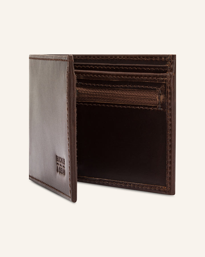 Buckle & Seam Bill Geldbörse Leder Schwarz mit Münzfach