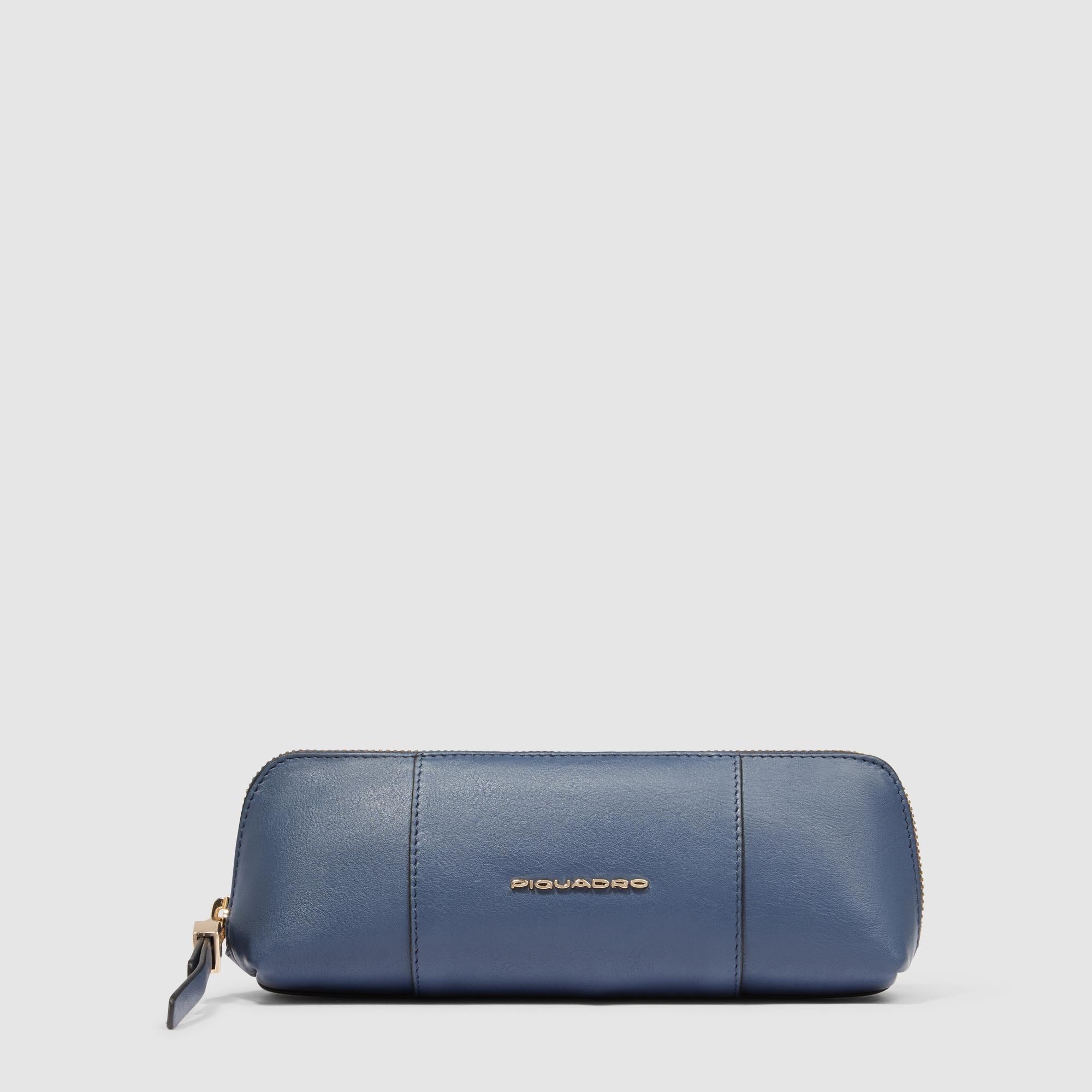 Piquadro Blue Square Stifteetui Leder Schwarz Reißverschluss