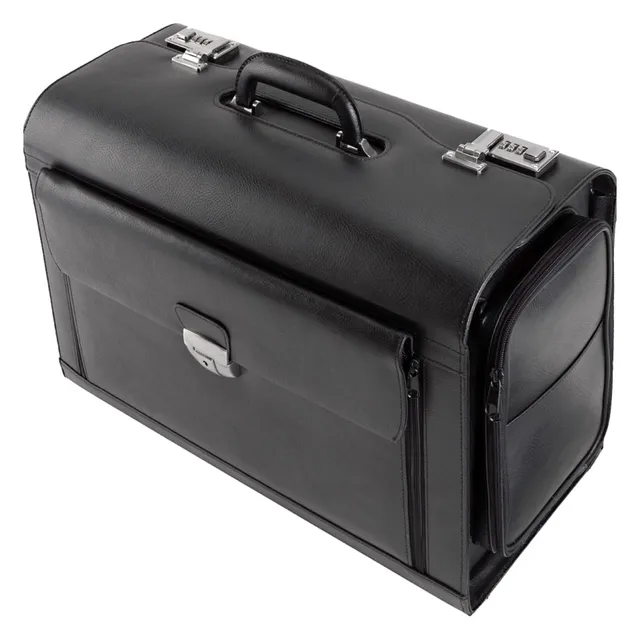Lightpak Verona Pilotenkoffer Schwarz Leder 17 Zoll 49cm