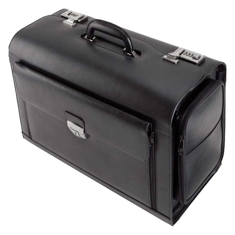 Lightpak Verona Pilotenkoffer Schwarz Leder 17 Zoll 49cm