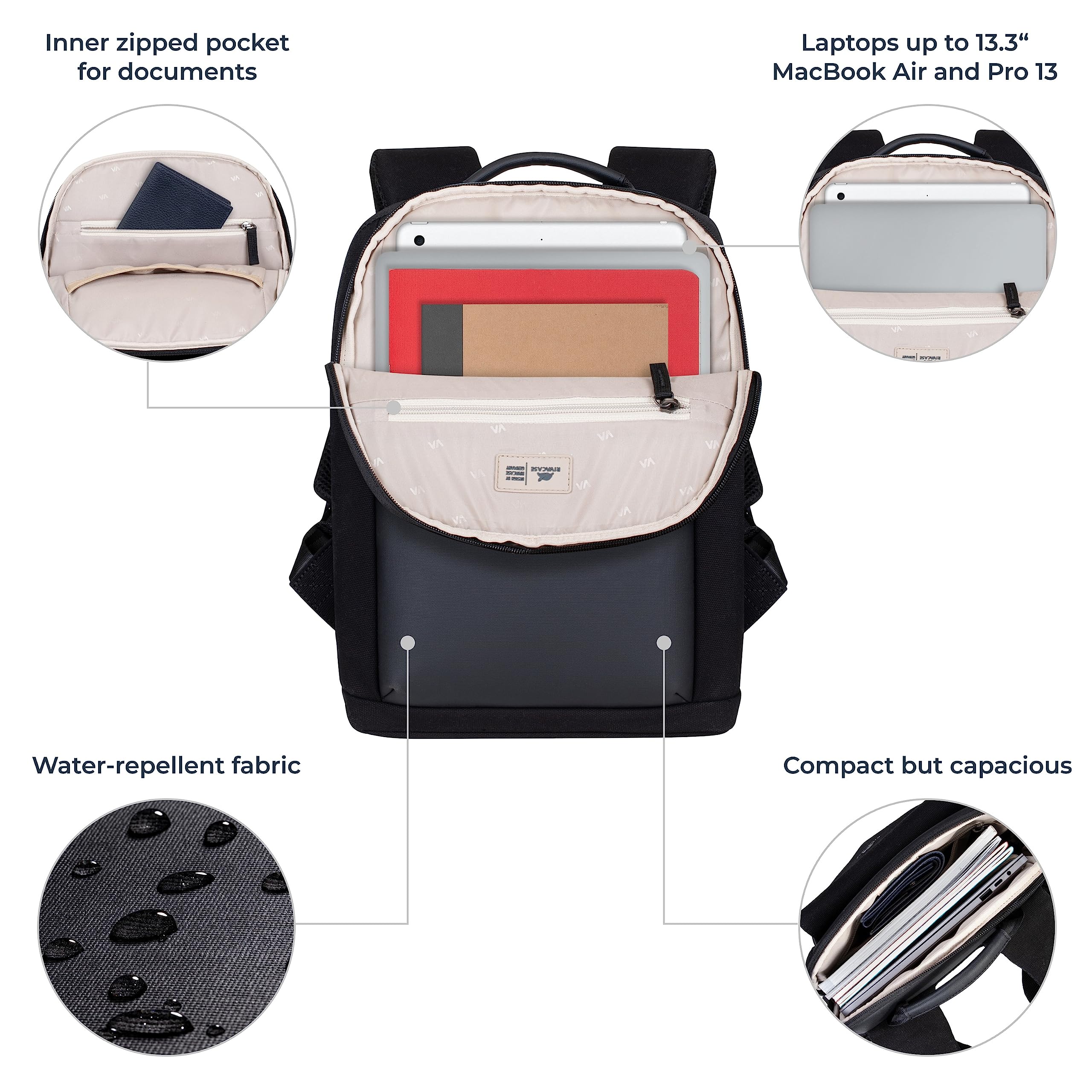 RIVACASE Agora 13,3 Laptoprucksack schwarz Kunstleder Canvas