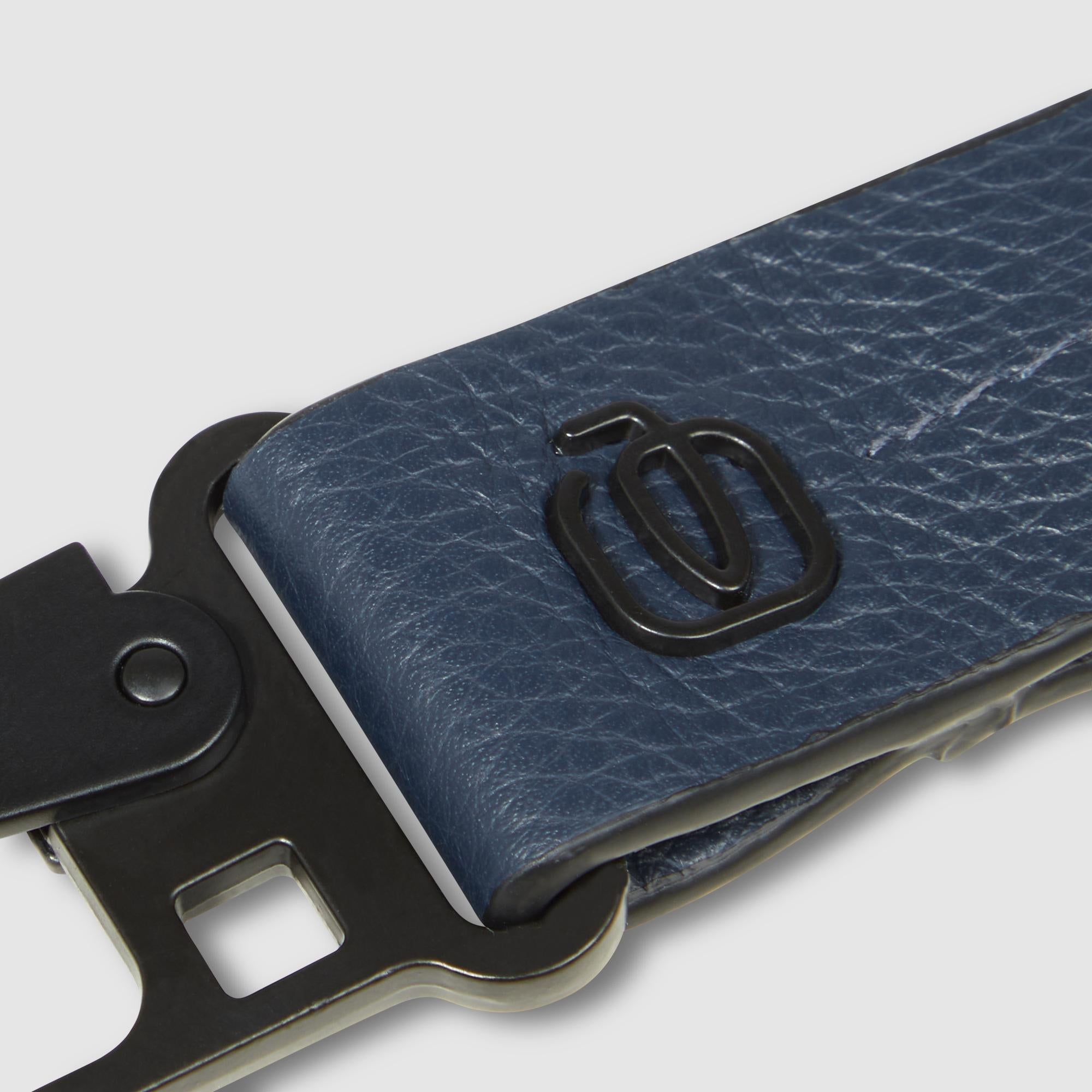 Piquadro Blue Square Schlüsselanhänger Leder Schwarz Karabiner