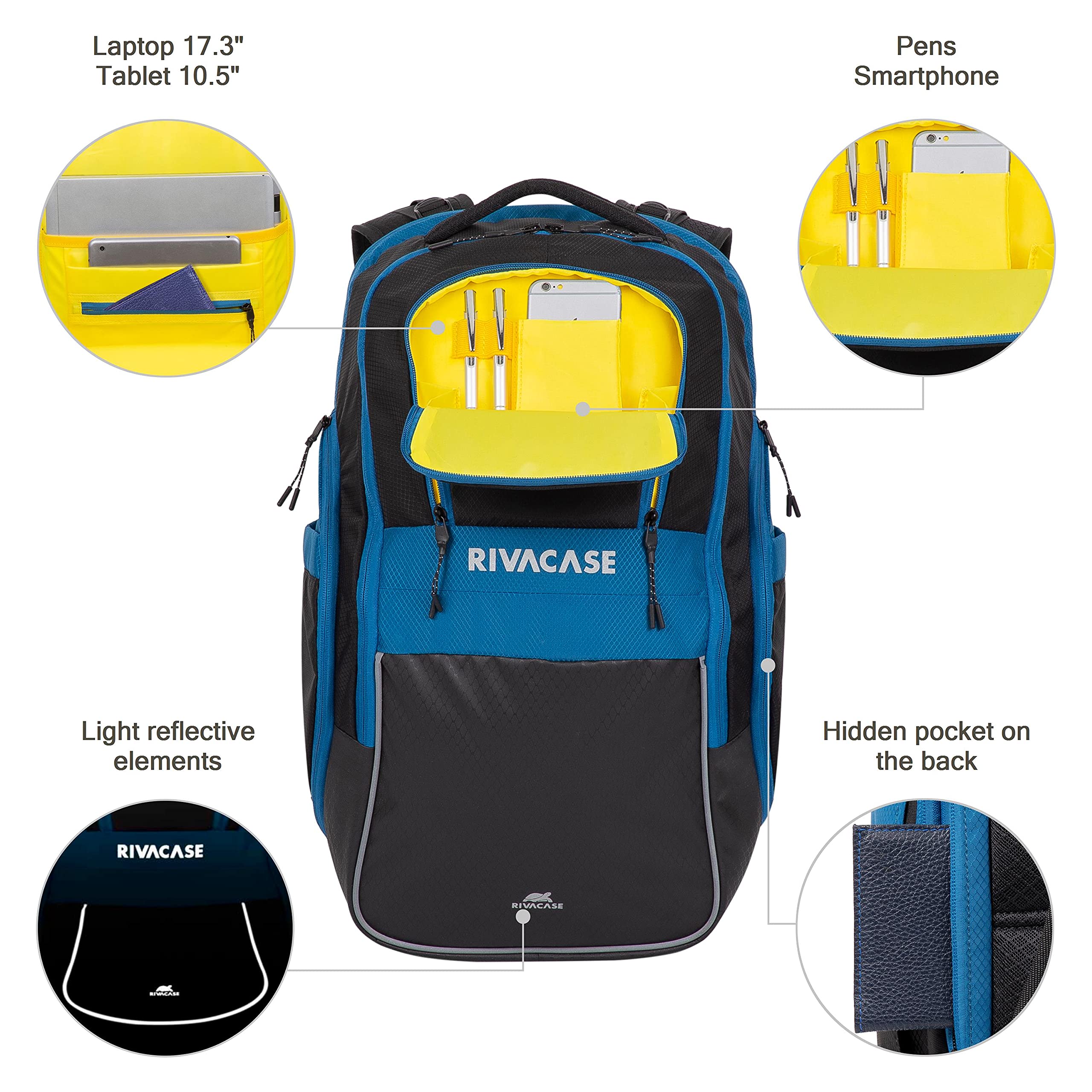 RIVACASE Ipanema Laptop-Rucksack 17,3 Zoll Blau-Schwarz