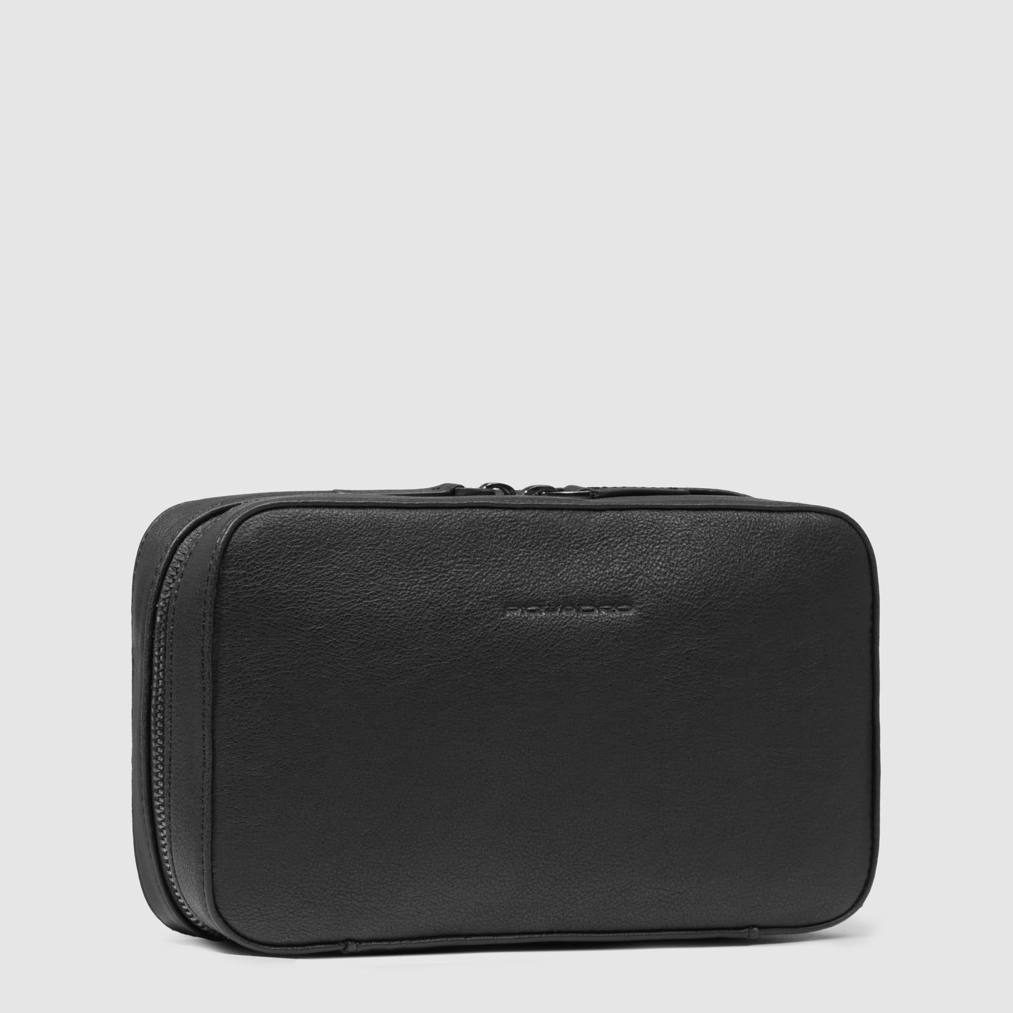 Piquadro Black Square Kabel Etui Braun Leder Organizer
