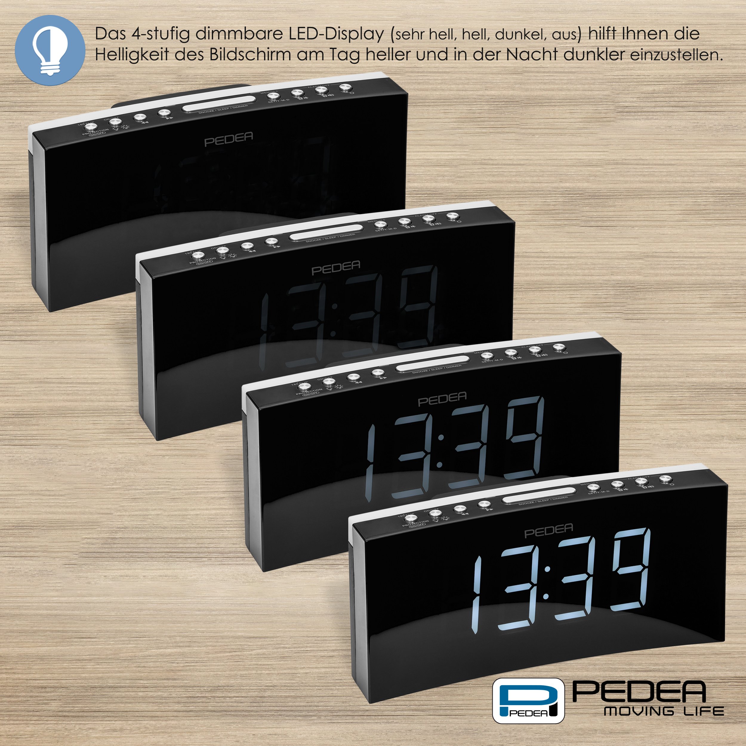 PEDEA Radiowecker mit Wandprojektion Digitaluhr Schwarz