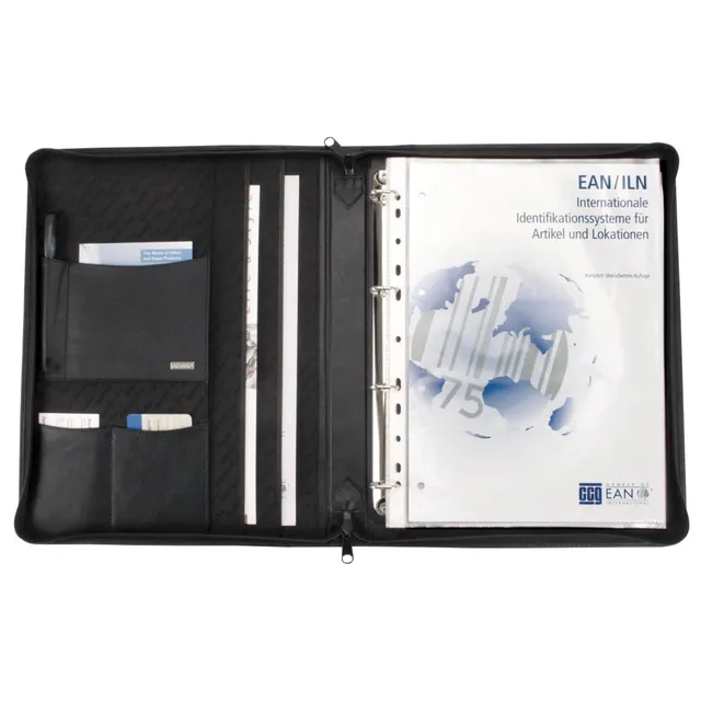 Lightpak Monza Ringbuchmappe A4 Leder schwarz Reißverschluss