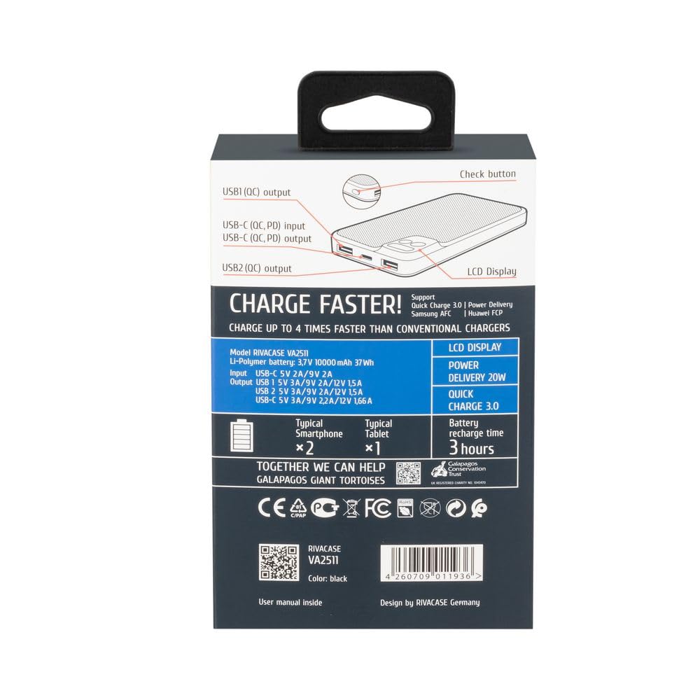 RIVACASE RIVAPOWER VA2511 Powerbank 10000mAh 20W LCD PD