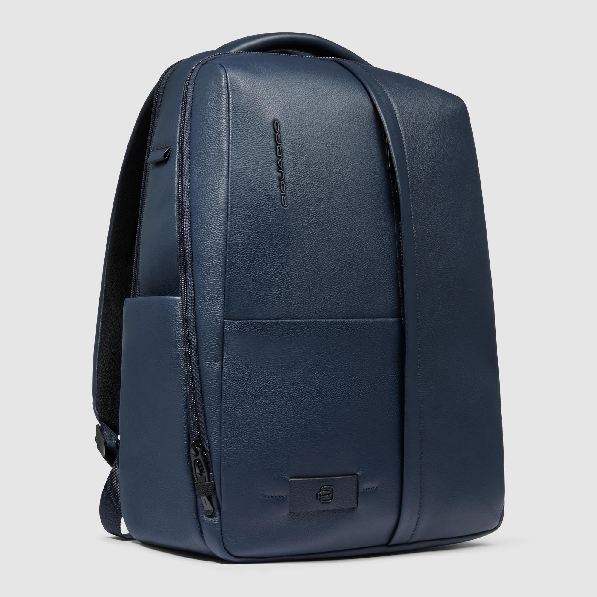 Piquadro Black Square Rucksack 15,6 Zoll Blau Leder RFID