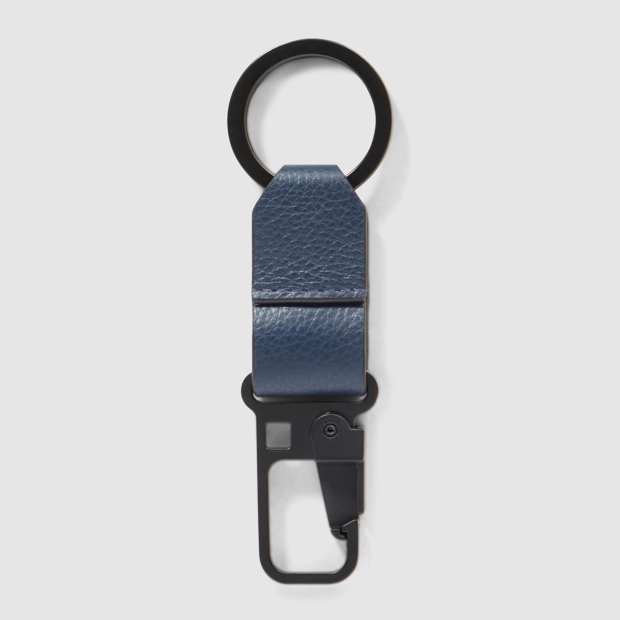 Piquadro Blue Square Schlüsselanhänger Leder Schwarz Karabiner