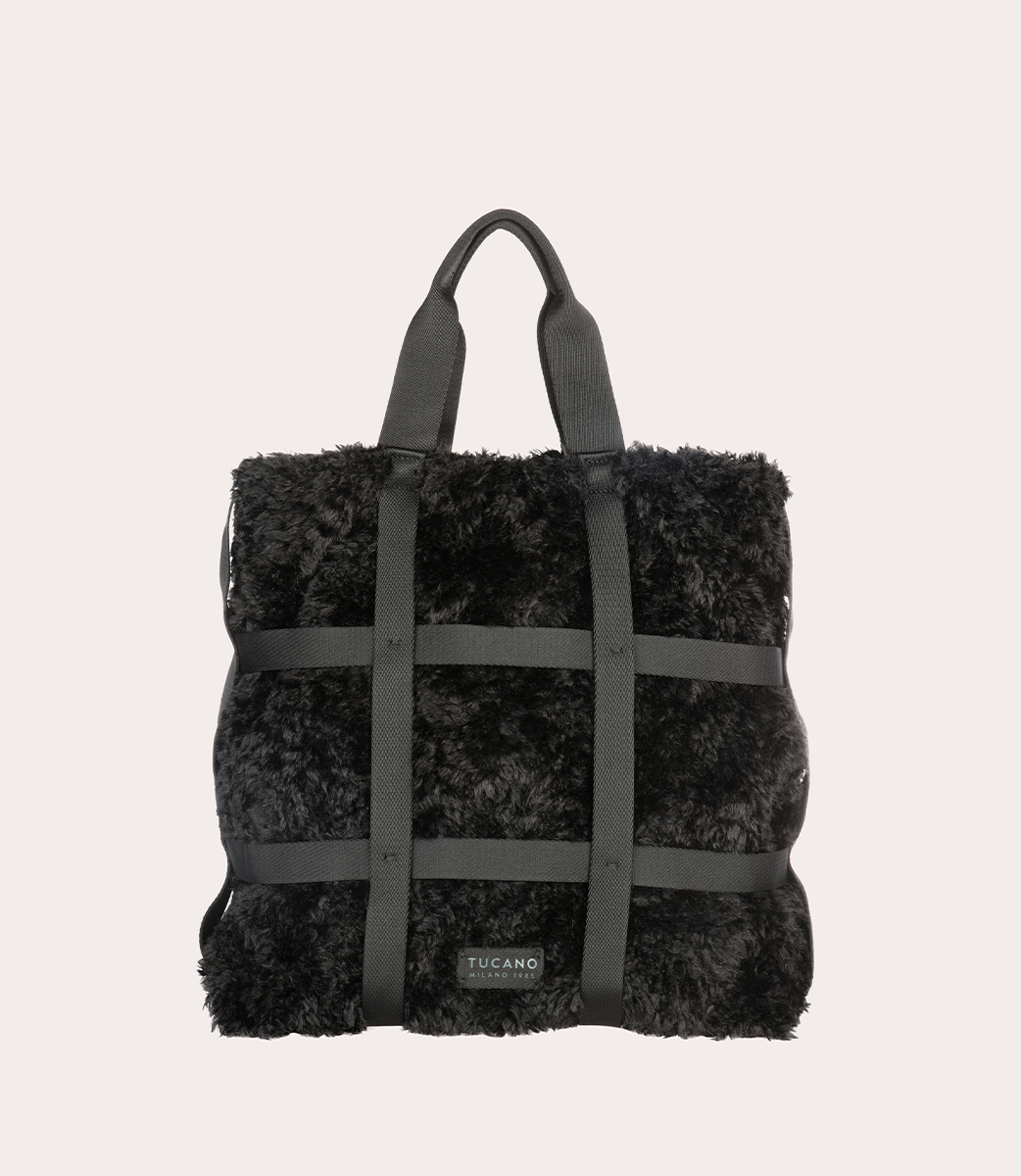 Tucano Cage Tote Tasche Kunstfell Schwarz Laptop