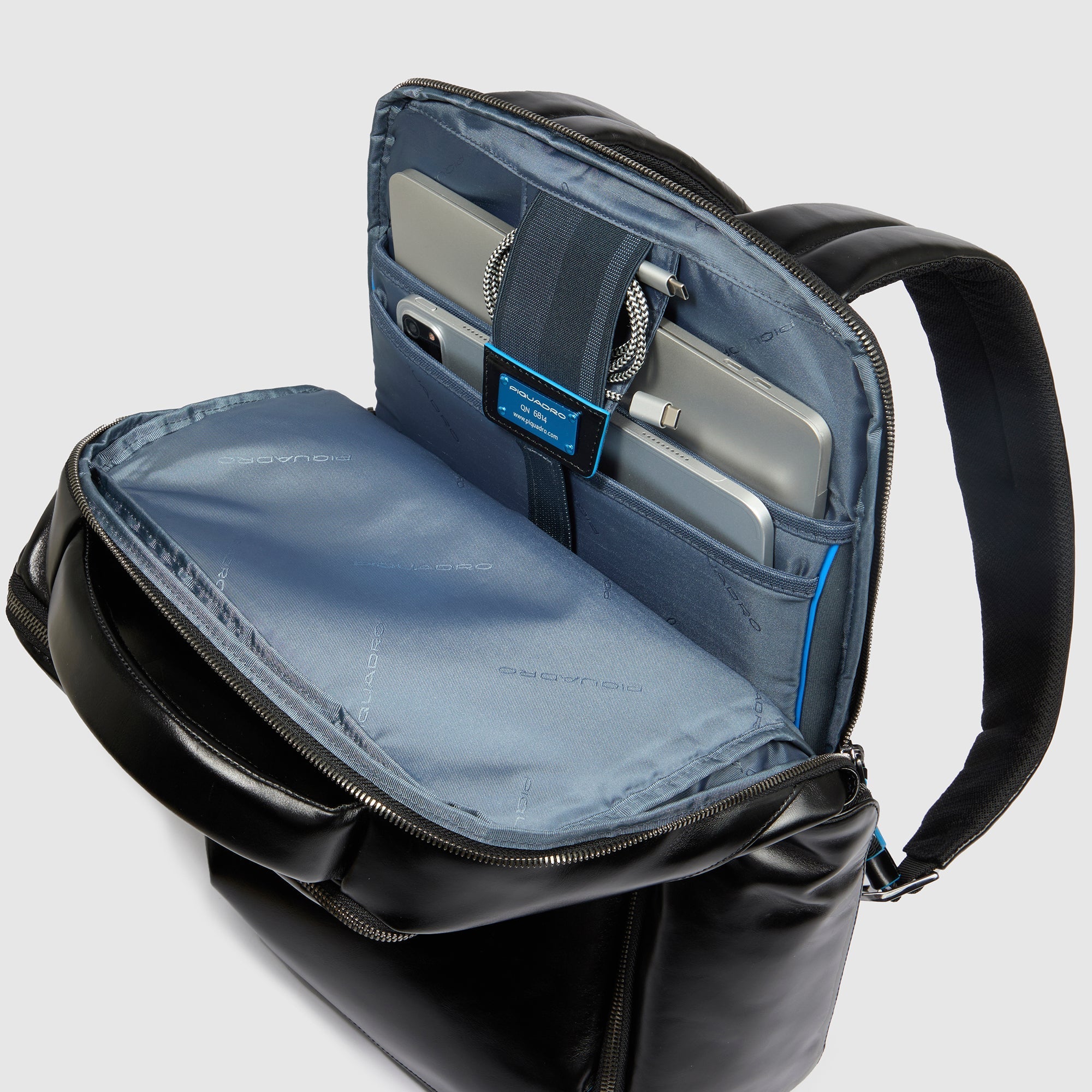 Piquadro Blue Square Rucksack 15,6 Zoll Leder Cognac