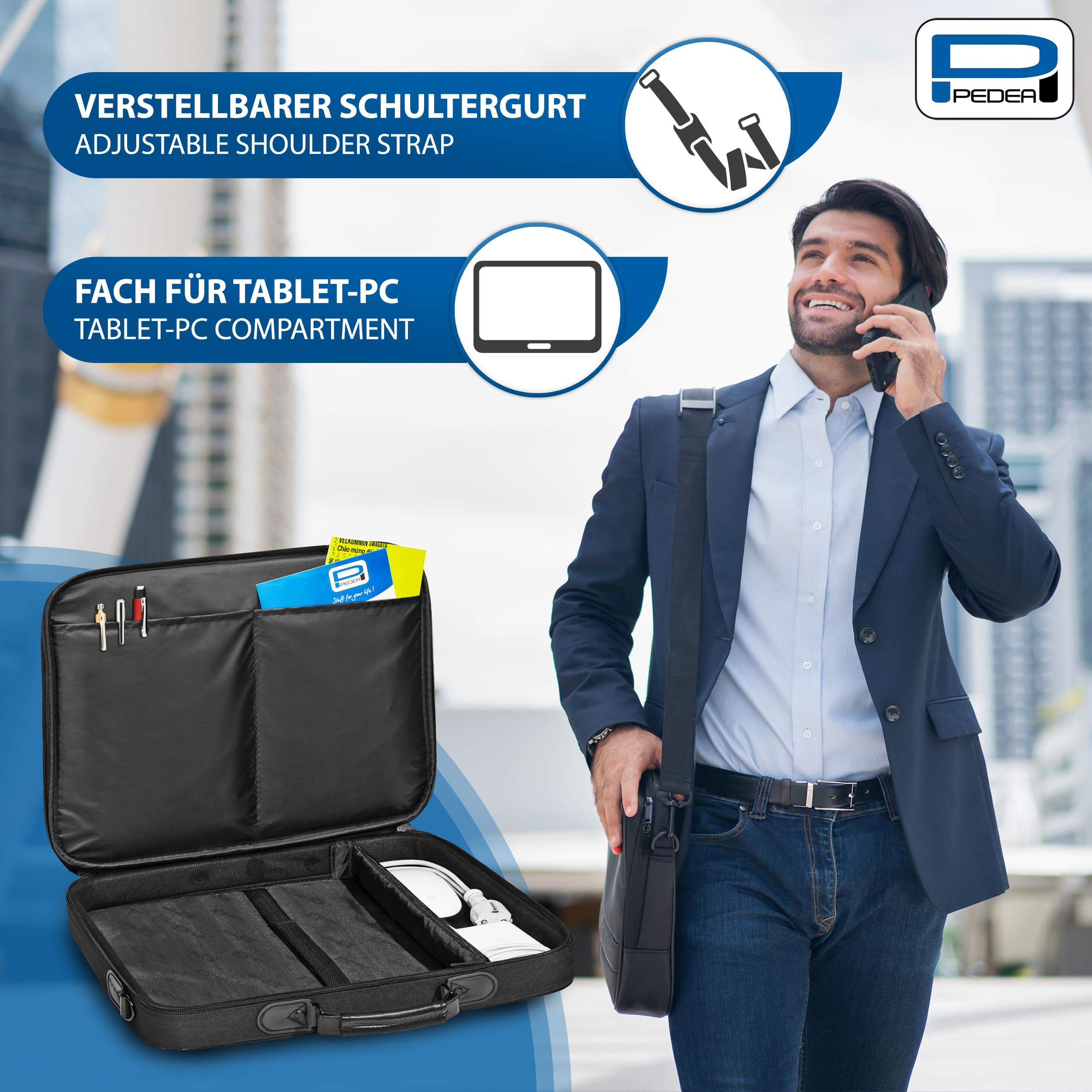 Pedea Fair 15,6 Zoll Laptoptasche schwarz Schultergurt