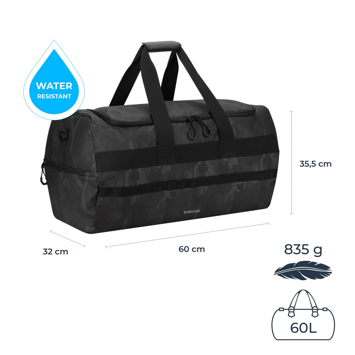 RIVACASE Mercantour Sporttasche 60L Tarnfarben wasserabweisend