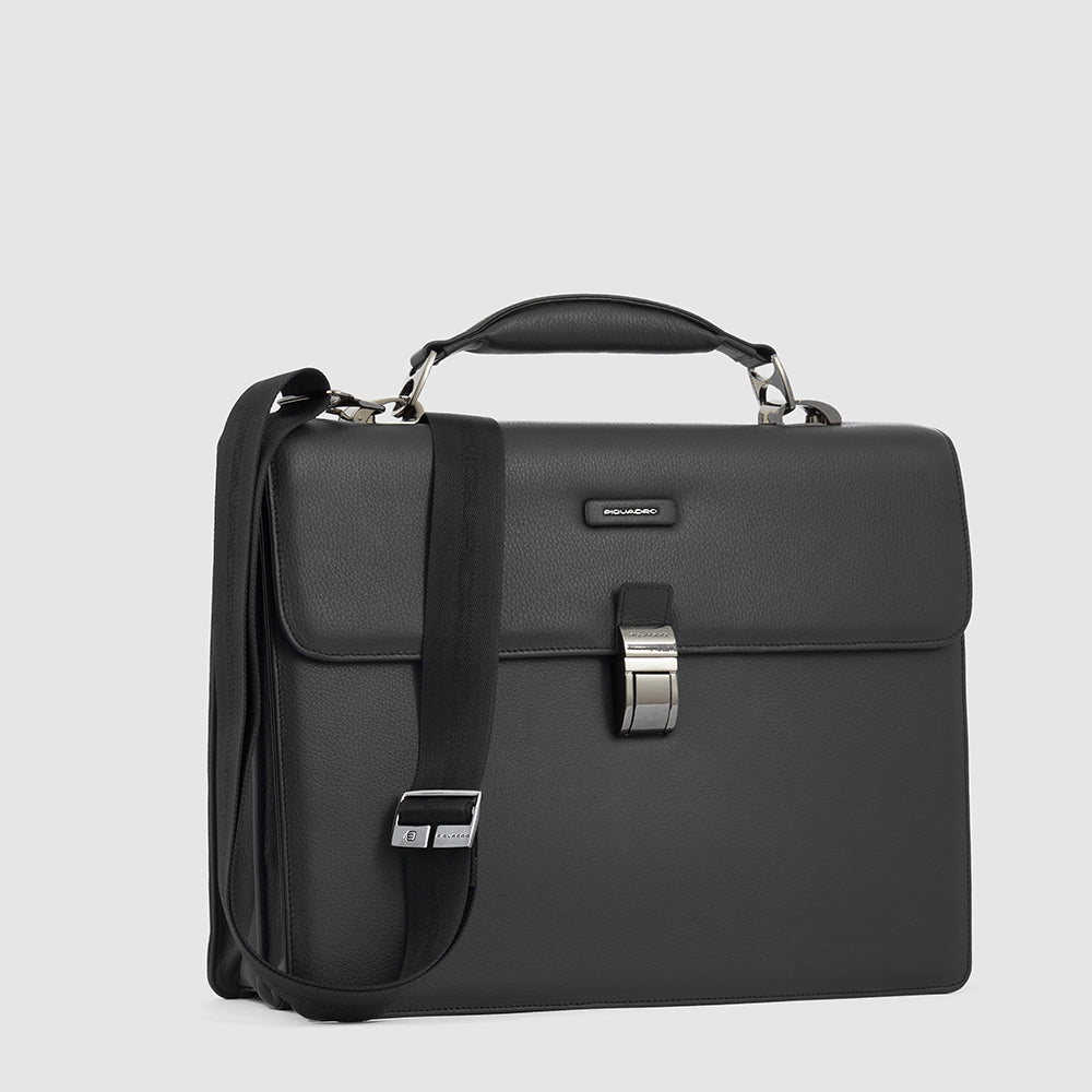 Piquadro Brief Aktenkoffer Leder 14 Zoll Schwarz Laptopfach