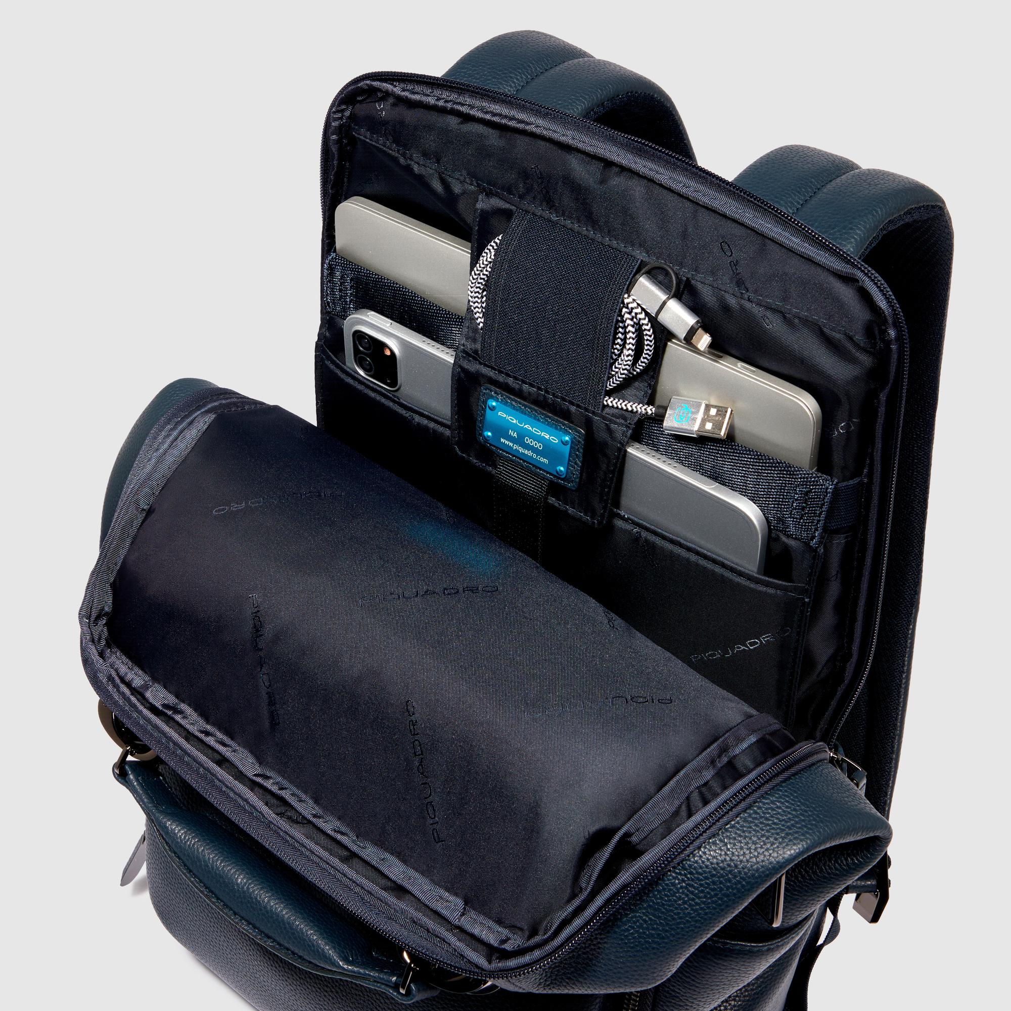 Piquadro Blue Square Rucksack 14 Zoll Leder Blau Laptop