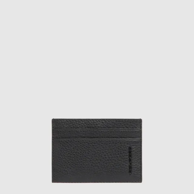 Piquadro Black Square Kartenetui Leder Schwarz dünn