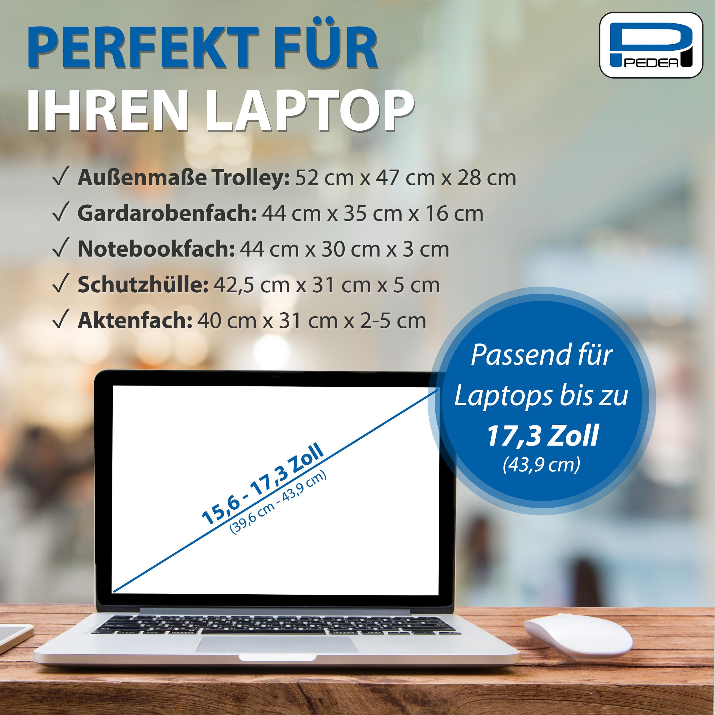 PEDEA Premium Plus Laptop-Trolley 17,3 Zoll Rollkoffer Schwarz