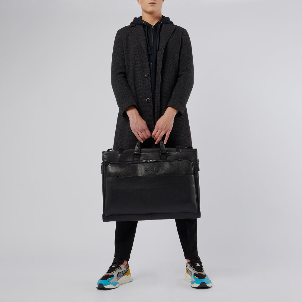 Piquadro Rover Kleidersack Leder Schwarz Anzugtasche Reise