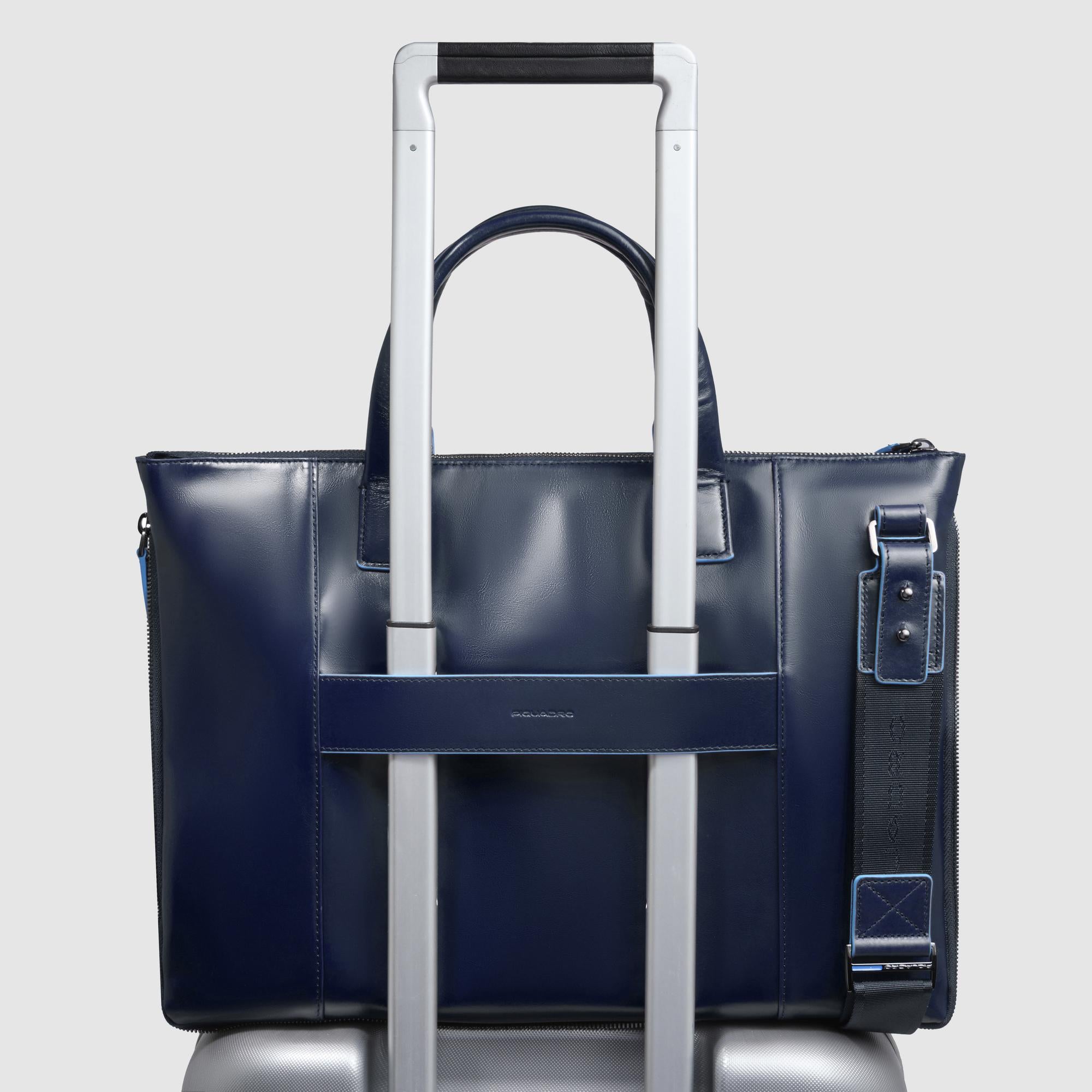 Piquadro Modus Laptoptasche 15,6 Zoll Leder Schwarz Erweiterbar