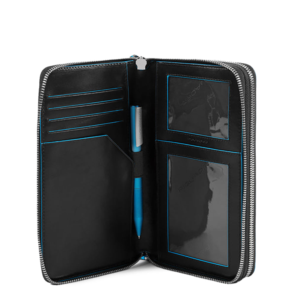 Piquadro Blue Square Reiseetui Leder Griff Schwarz RFID