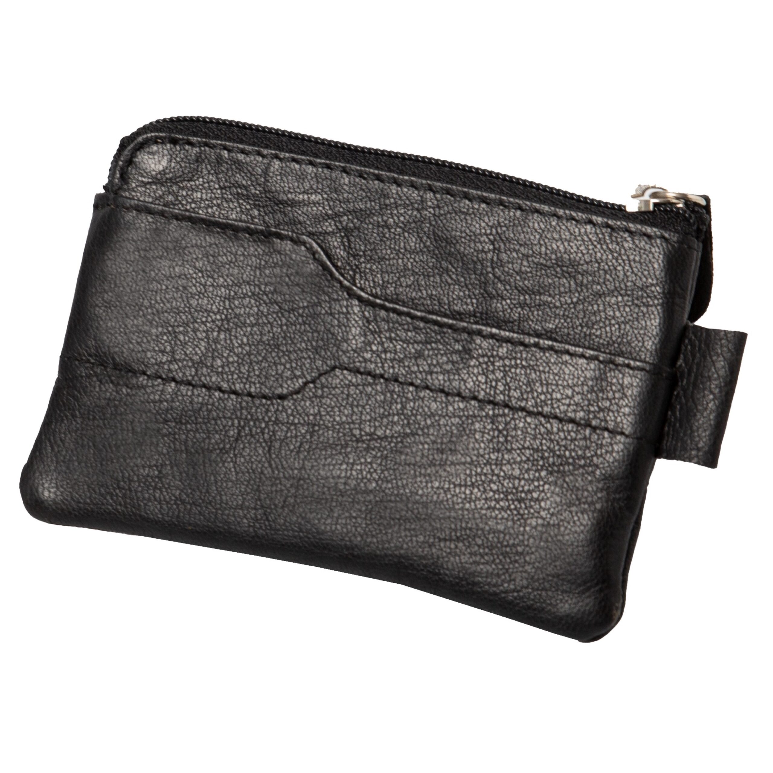 Lightpak Schlüsseletui Leder schwarz Reißverschluss 7,5x10cm