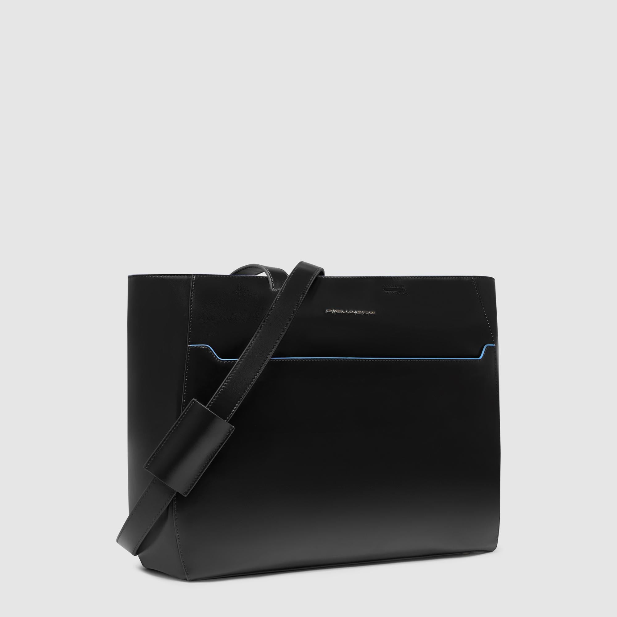 Piquadro Black Square Tote Laptoptasche 15,6 Zoll Leder schwarz