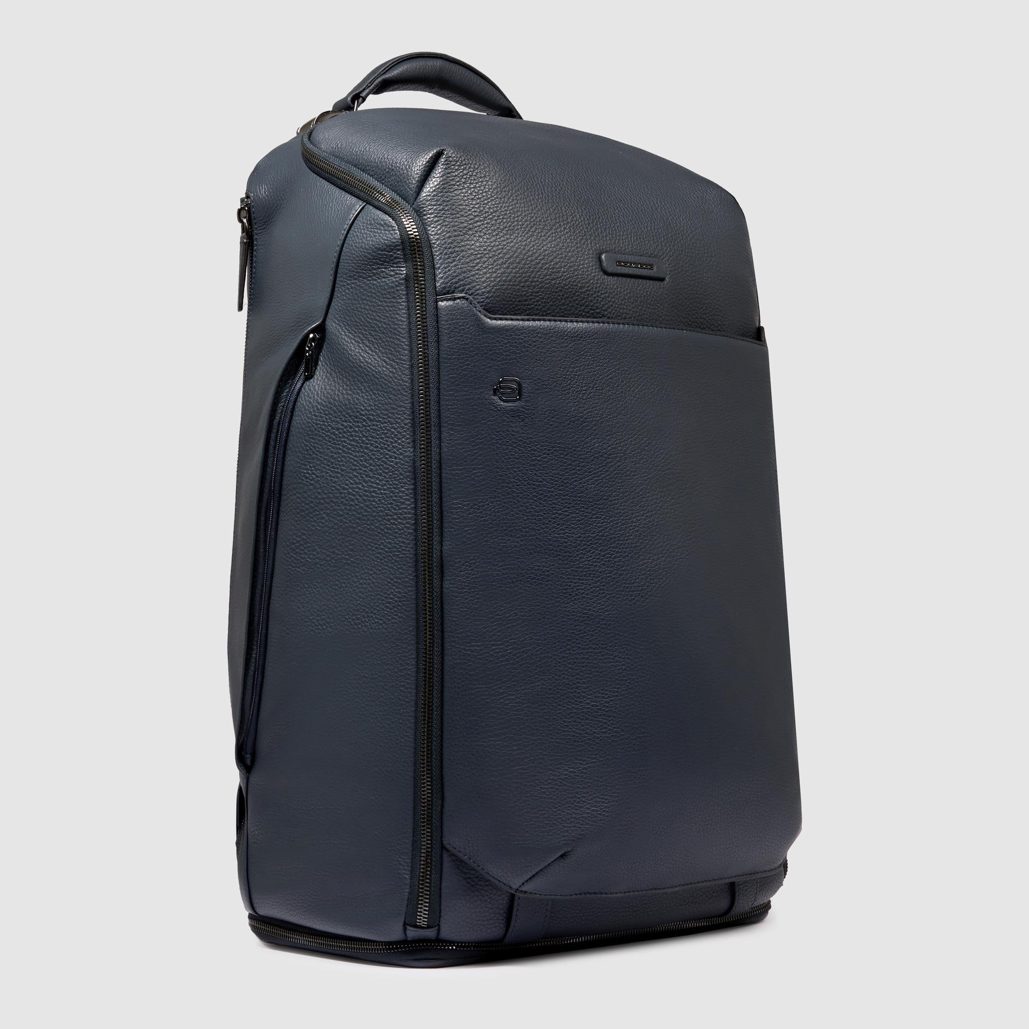Piquadro Rover Reisetasche Leder Schwarz Rucksackfunktion