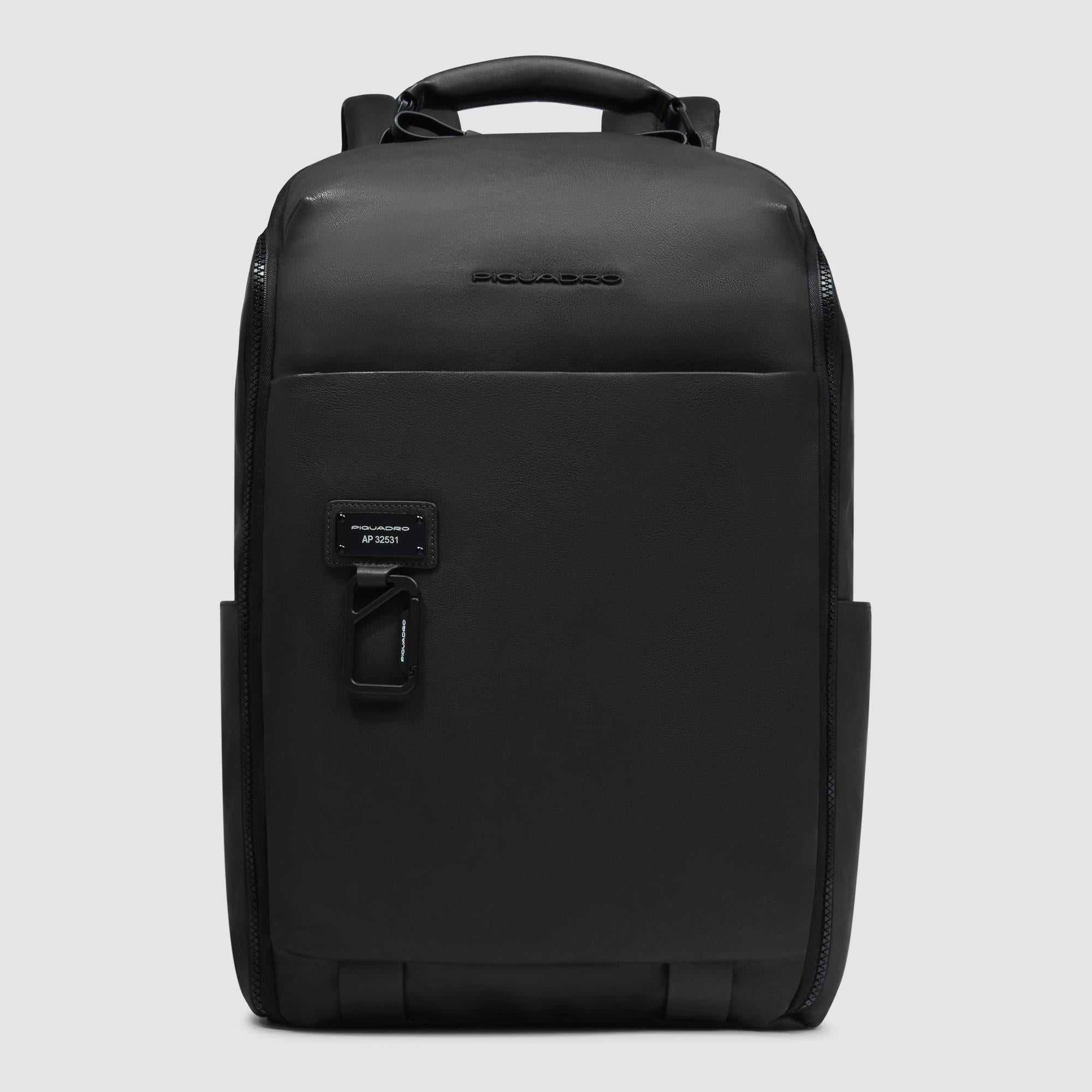 Piquadro Black Square Rucksack Leder Schwarz 15,6 Zoll