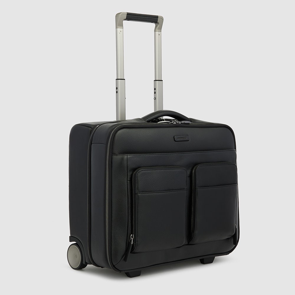 Piquadro PQLP Piloten Trolley 15,6 Zoll Schwarz Leder