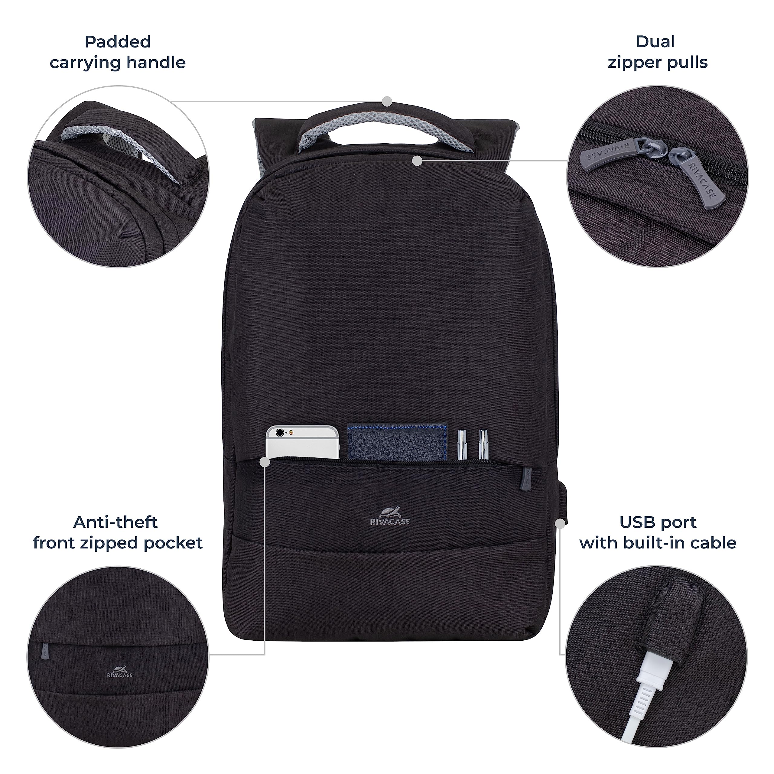 RIVACASE Ulsan Laptop-Rucksack 15,6 Zoll Schwarz USB