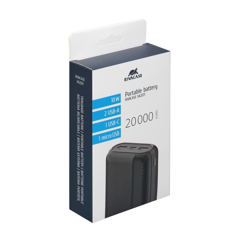 RIVACASE RIVAPOWER Powerbank 20000 mAh USB-C LED schwarz
