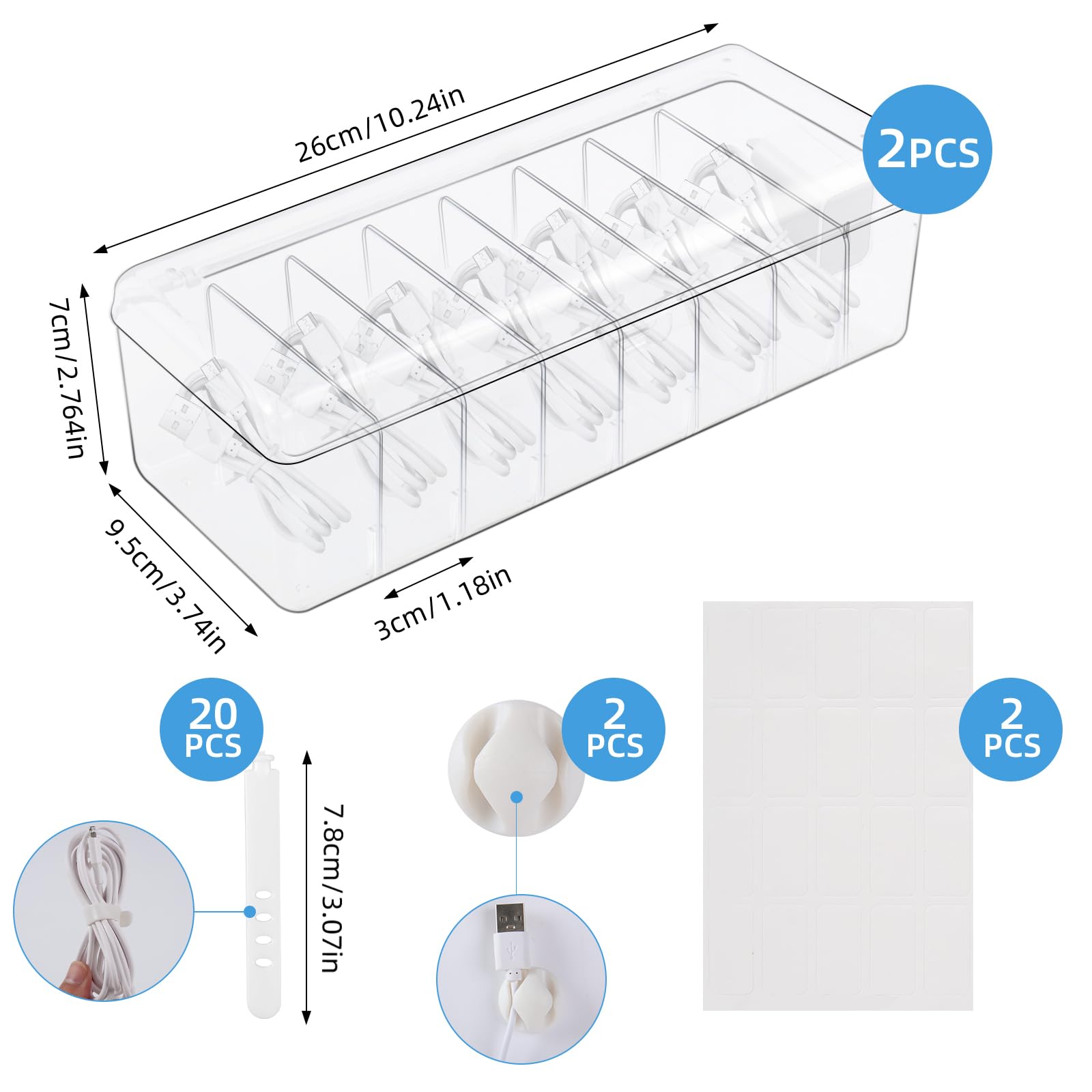 ARVOK Kabel Organizer Box 2er-Set Transparent mit Deckel