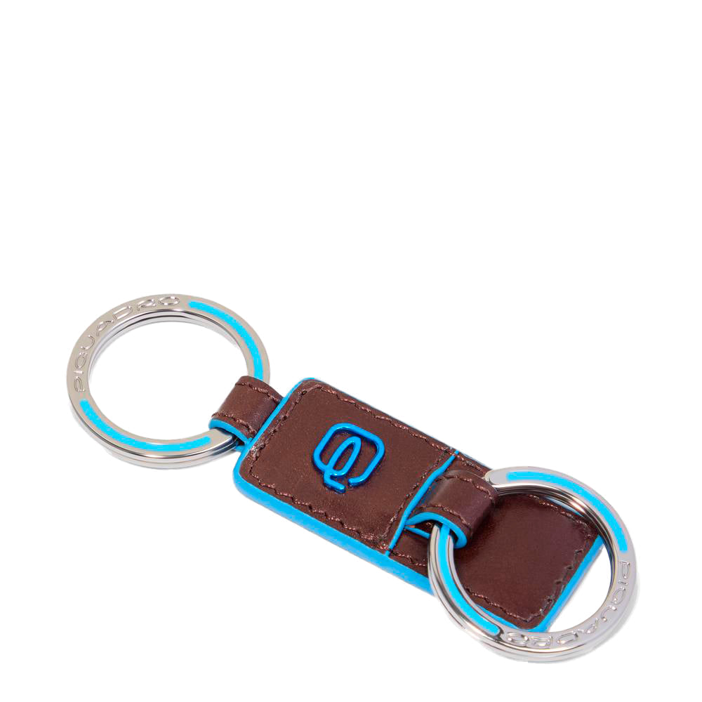 Piquadro Blue Square PCMET Lederschlüsselanhänger Blau Doppelring