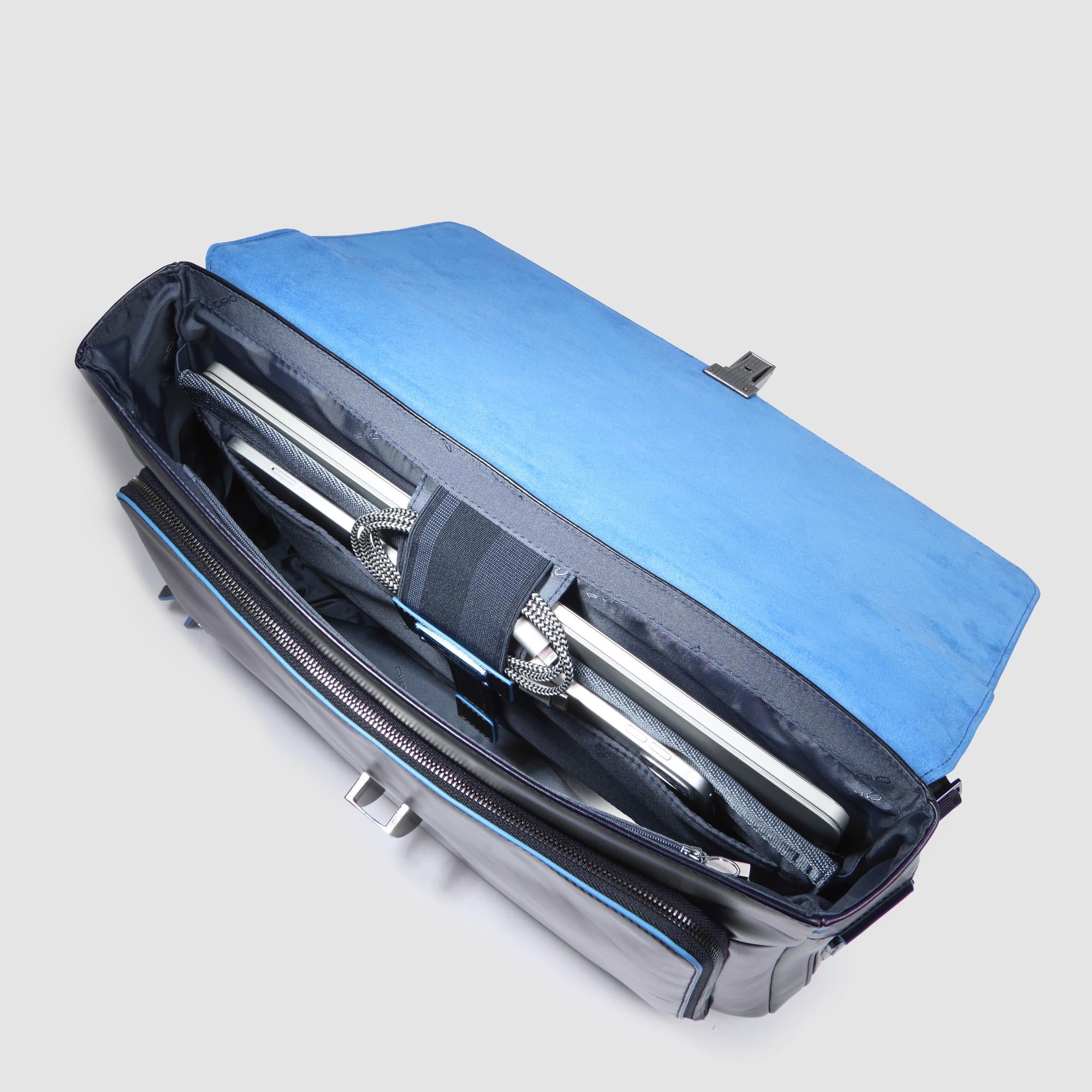 Piquadro Modus Aktentasche Leder 15,6 Zoll Blau erweiterbar