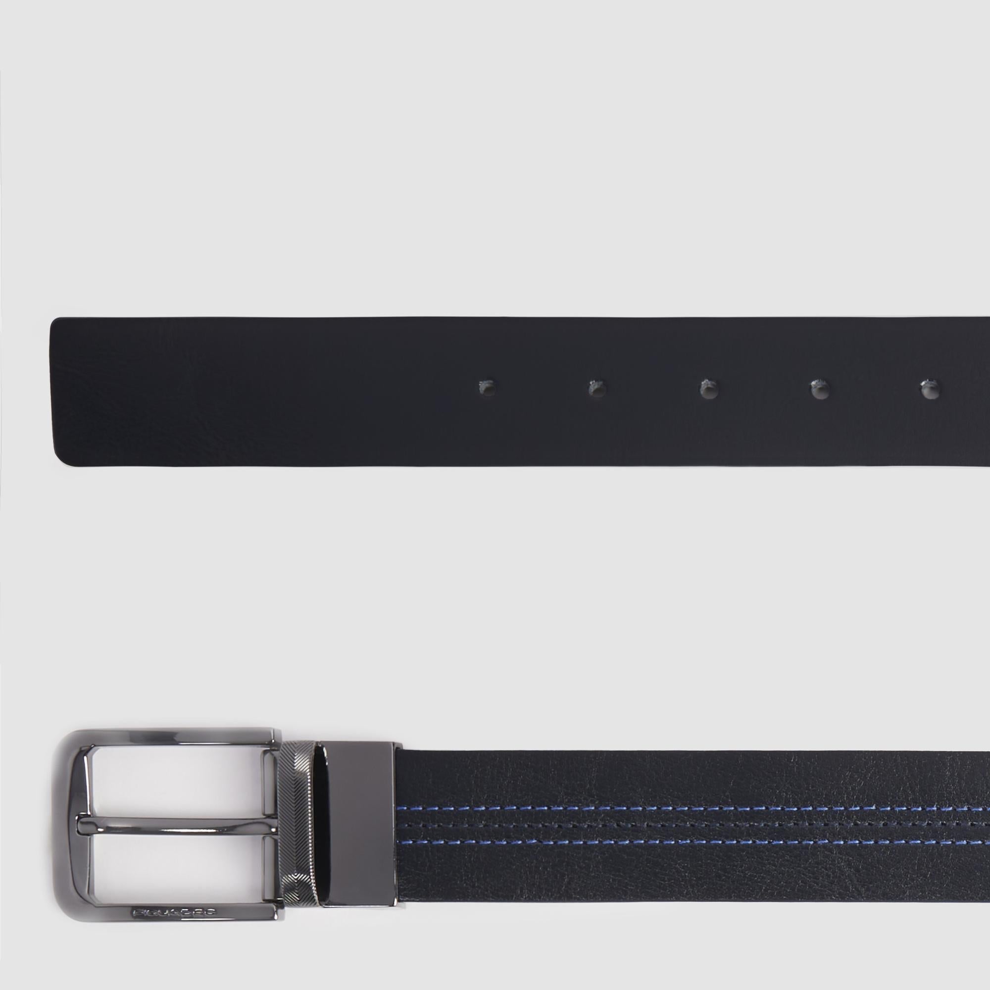 Piquadro Blue Square Gürtel Blau-Schwarz Reversibel Leder