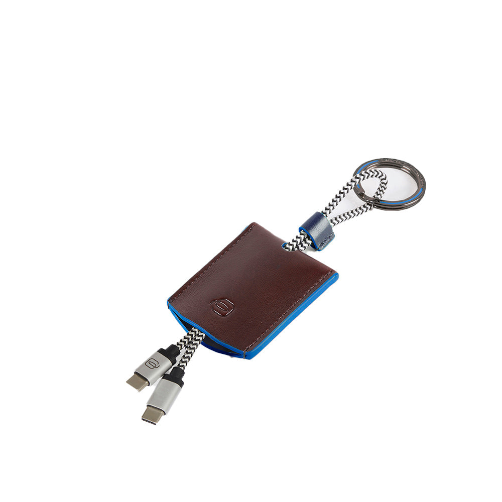 Piquadro Blue Square Schlüsselanhänger Leder USB-C Braun