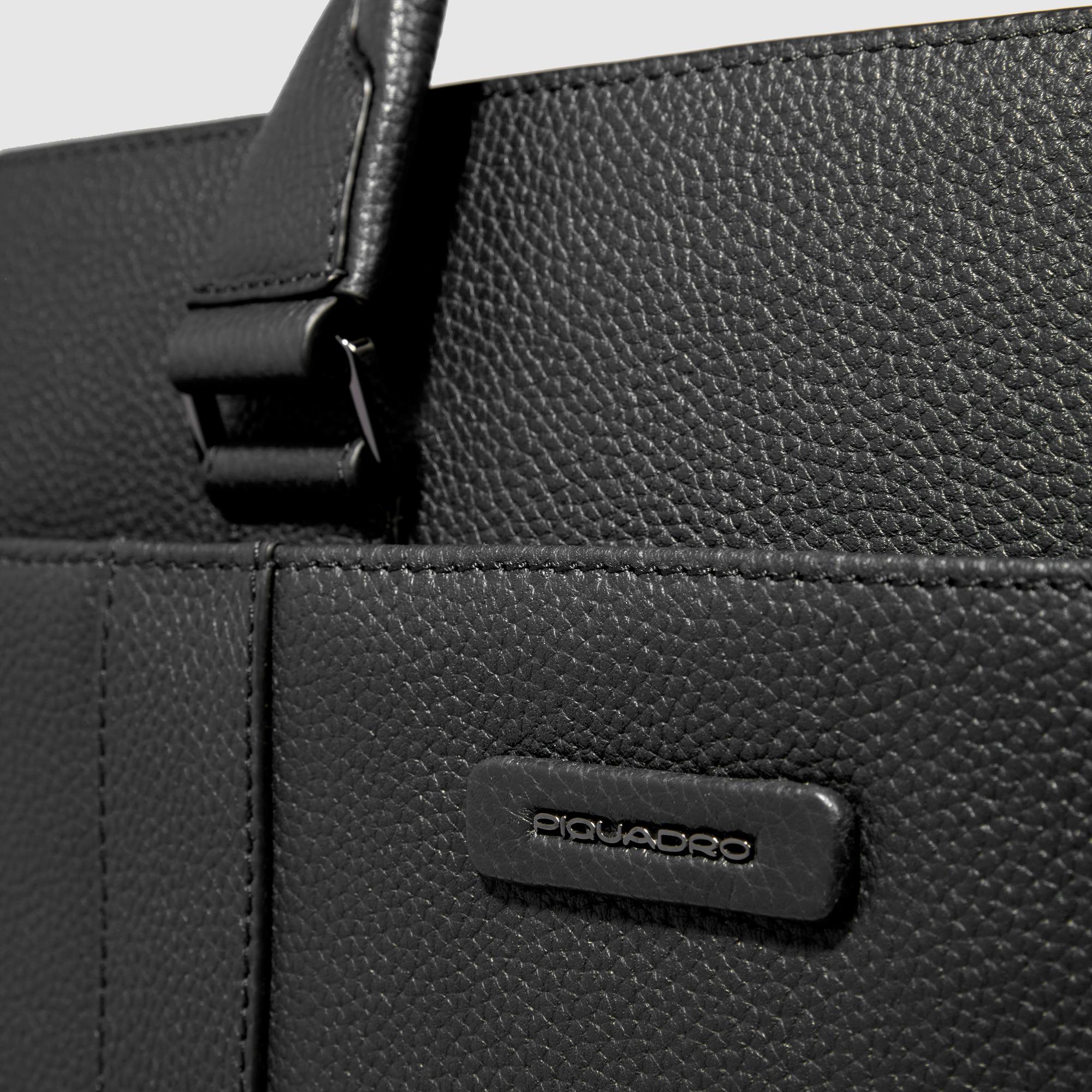 Piquadro Black Square Tote Bag 14 Zoll Leder schwarz Laptop