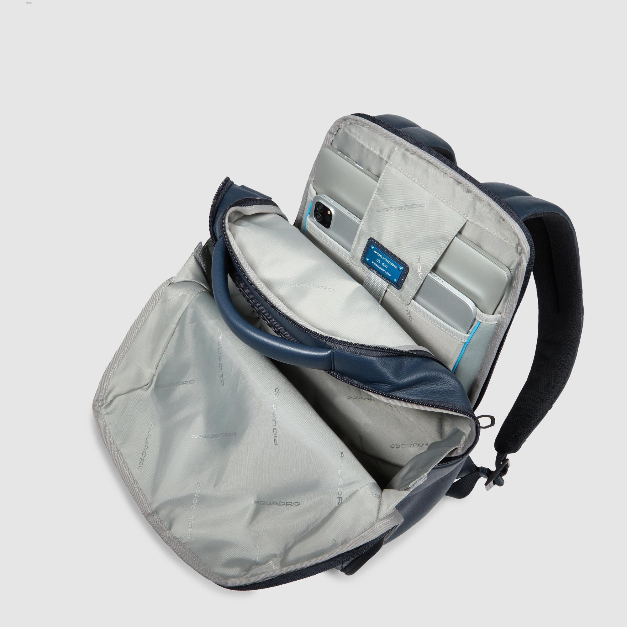 Piquadro Black Square Laptop Rucksack 14 Zoll Blau Leder