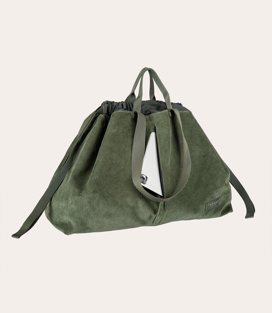 Tucano Carry Corduroy Large Weekender Samt Grün Kordelzug