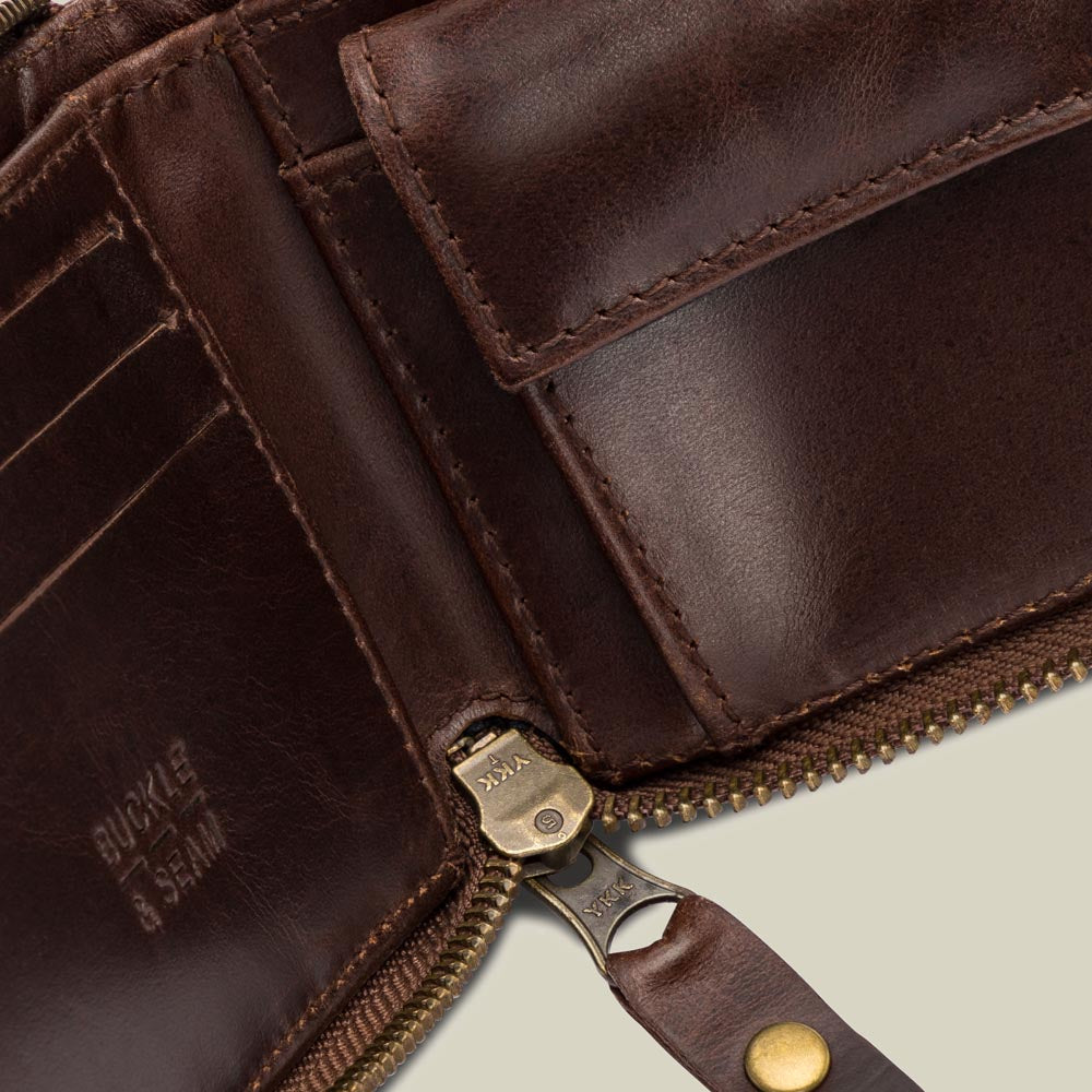 Buckle & Seam Grind Geldbörse Leder mit Münzfach und 7 Kartenfächern
