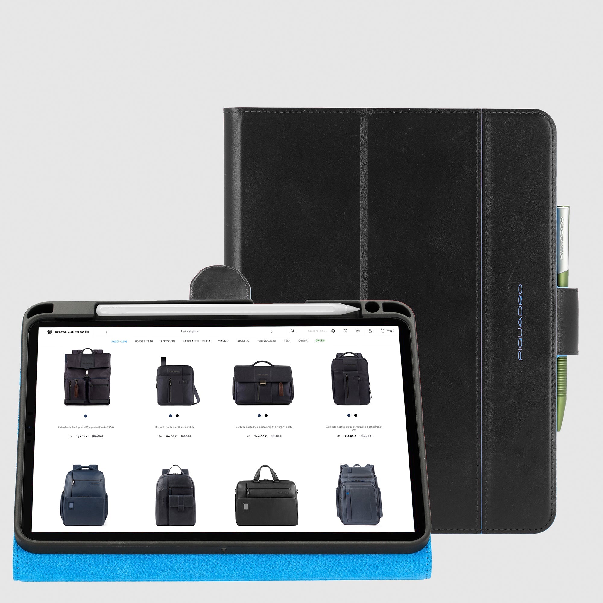 Piquadro Connequ iPad-Hülle Air 11 Zoll Schwarz Aufsteller