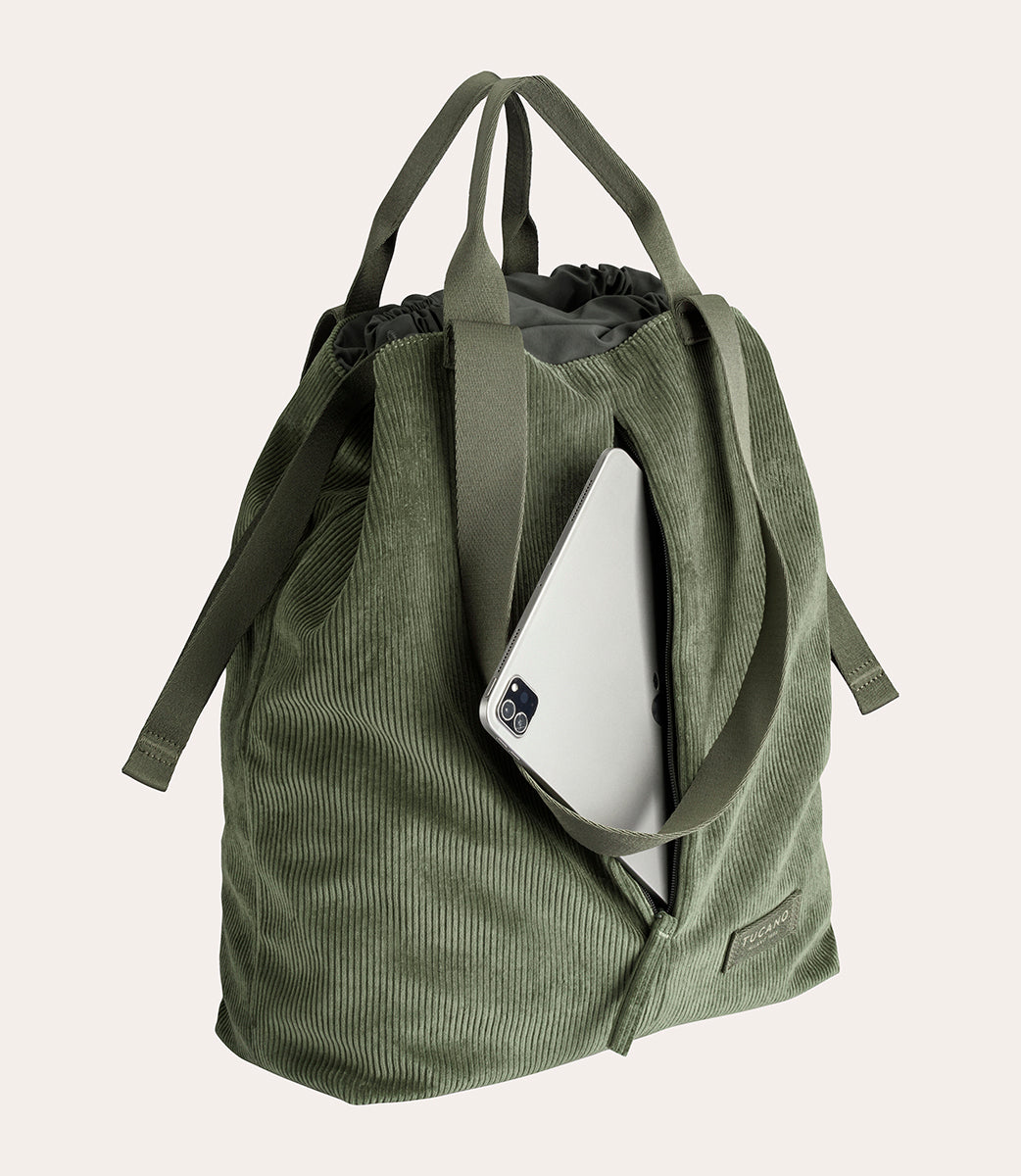 Tucano Carry Corduroy Vertical Shopper Grün Samt