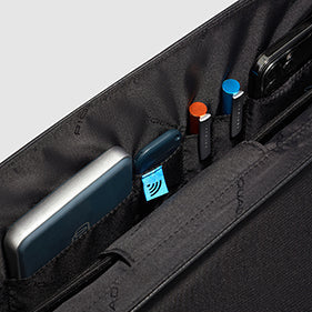 Piquadro Modus Aktentasche 15,6 Zoll schwarz Leder erweiterbar