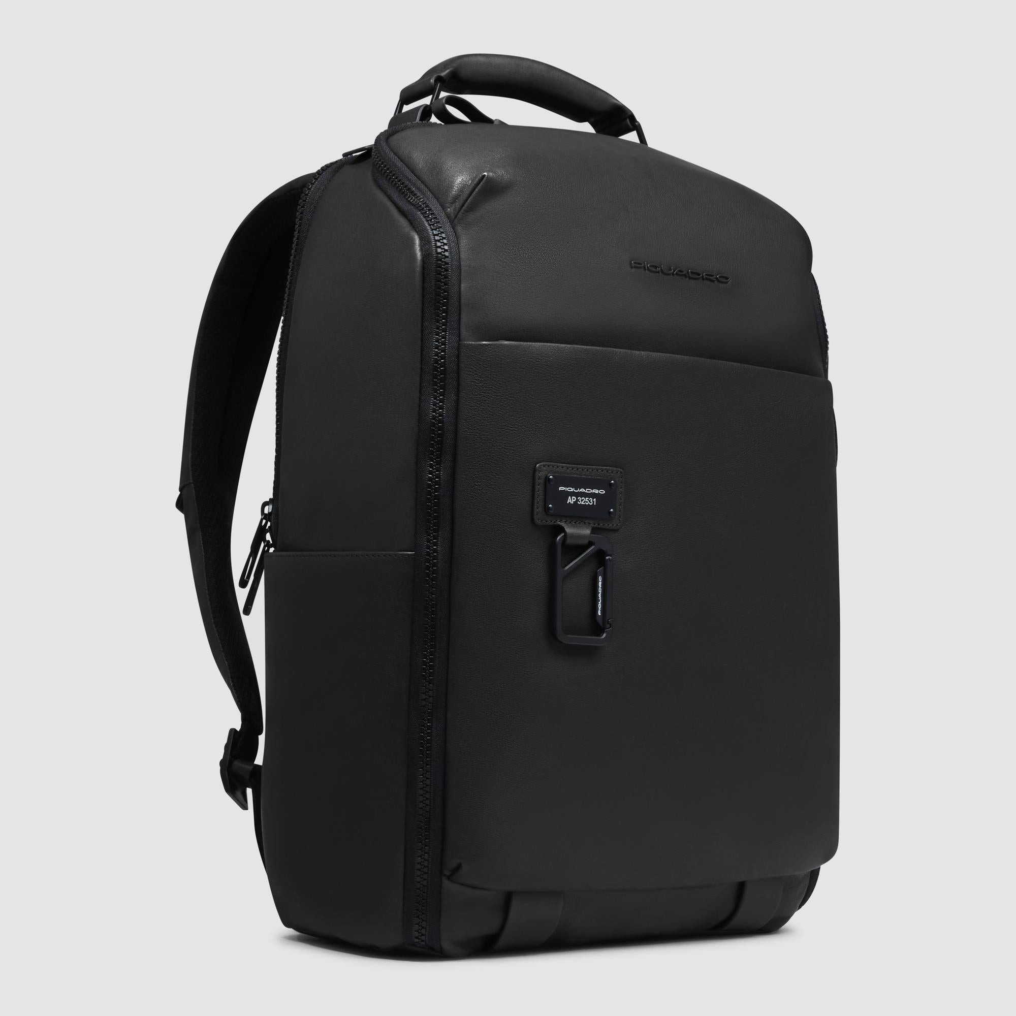 Piquadro Black Square Rucksack Leder Schwarz 15,6 Zoll